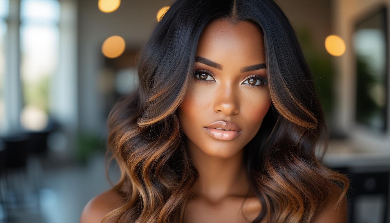 découvrez comment sublimer vos cheveux noirs avec un balayage naturel et lumineux pour un éclat subtil et élégant.