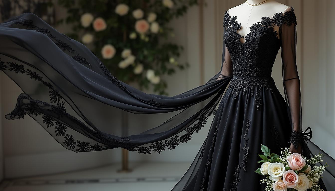 découvrez notre élégante collection de robes de mariée noires, parfaites pour un look unique et sophistiqué le jour de votre mariage.